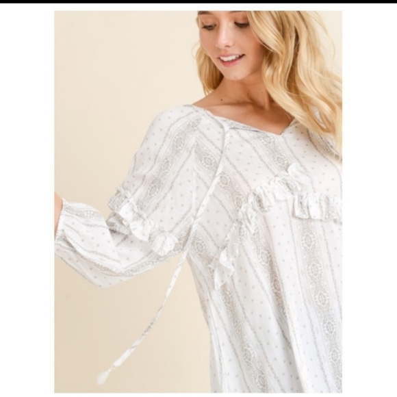 🔥$5🔥BOHO PRINTED TUNIC W/RUFFLES-HIGH/LOW HEM - Picture 3 of 6